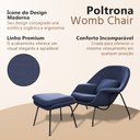 Ver imagem 3 de Poltrona Womb Chair com Puff Linho Base Preta Linha Premium Design Moderno Quarto Leitura - Azul
