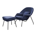 Ver imagem 2 de Poltrona Womb Chair com Puff Linho Base Preta Linha Premium Design Moderno Quarto Leitura - Azul