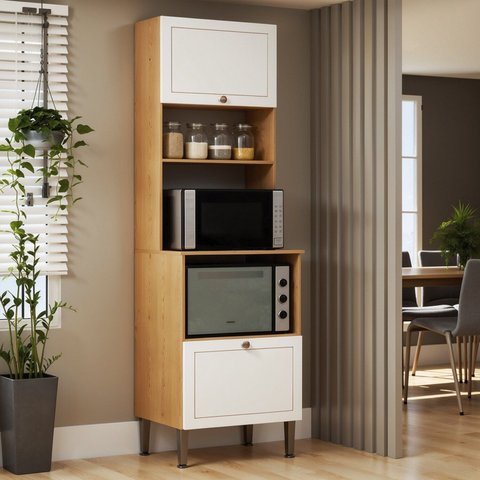 Torre Quente com Espaço para Forno e Microondas 100% MDF Americana Branco/Cinamomo