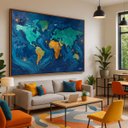 Ver imagem 1 de Quadro Mapa Mundi Noite Estrelada Grande 153x103 Cm