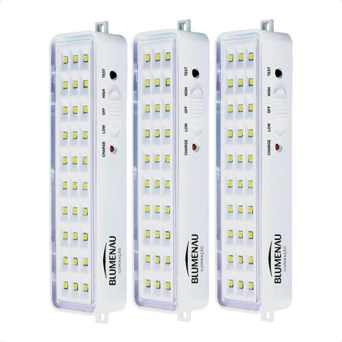 Kit 3 Luminárias de Emergência Blumenau 30 Leds Recarregável Bivolt