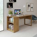 Ver imagem 2 de Escrivaninha 160cm X 60cm Estante Lateral com 2 Prateleiras Cor:amêndoa