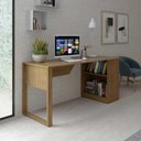 Ver imagem 1 de Escrivaninha 160cm X 60cm Estante Lateral com 2 Prateleiras Cor:amêndoa