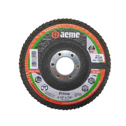 Disco Flap Aeme Prime Fibra Angular Óxido de Alumínio 4.1/2" (115mm) 10 Unidades
