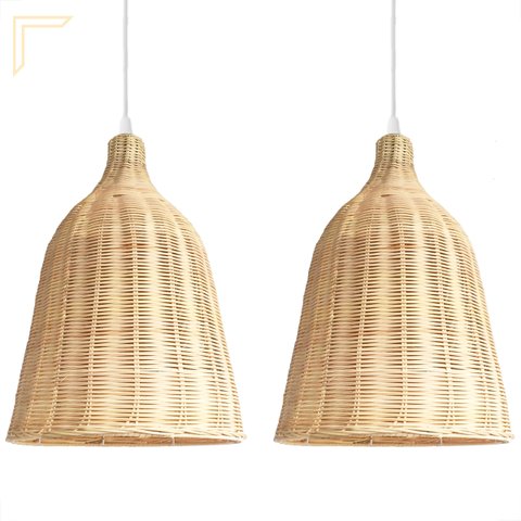 2 Pendente de Fibra Natural em Rattan Vime E27 Bancada Nat14