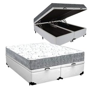 Cama Box Baú Casal Bipartido Colchão Espuma D33 Maxx Kansas + Box Sintético 77x138x188:branco