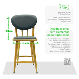 Kit 2 Cadeiras de Madeira Torneada Estofada - 53cm Preta - 8