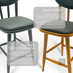 Kit 2 Cadeiras de Madeira Torneada Estofada - 53cm Preta - 4