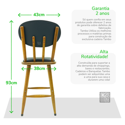 Kit 2 Cadeiras de Madeira Torneada Estofada - 53cm Preta - 7