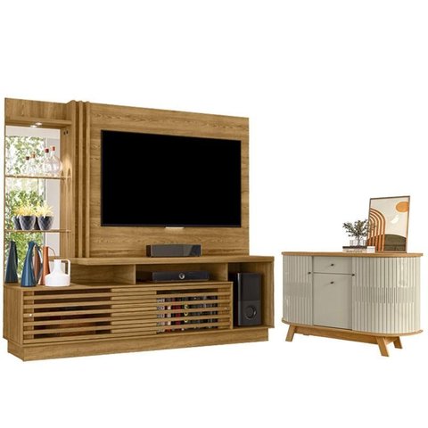 Estante Home Theater Frizz Plus Cumaru com Aparador para Sala Buffet Monza Cumaru Opala -madetec