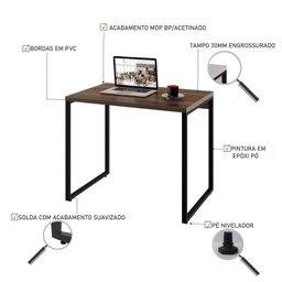 Mesa para Escritório Office Estilo Industrial 0,90m Kuadra Nogal - 4