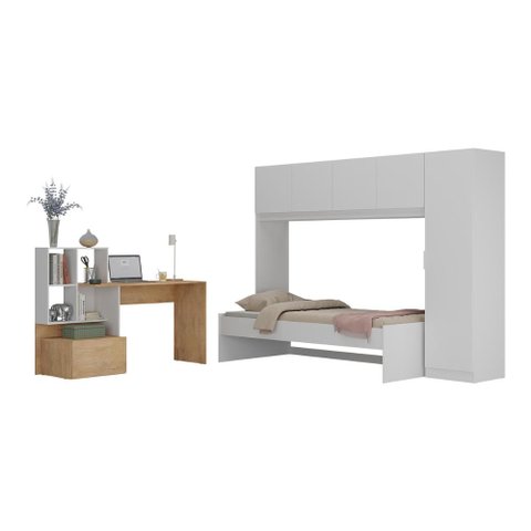 Conjunto Quarto Cama Solteiro com Colchão/guarda-roupas/escrivaninha Multimóveis Mp4225 Branco/