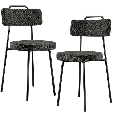 Kit 02 Cadeiras Decorativas Estofada Para Sala De Jantar Barcelona F01 Linho Chumbo - Lyam Decor