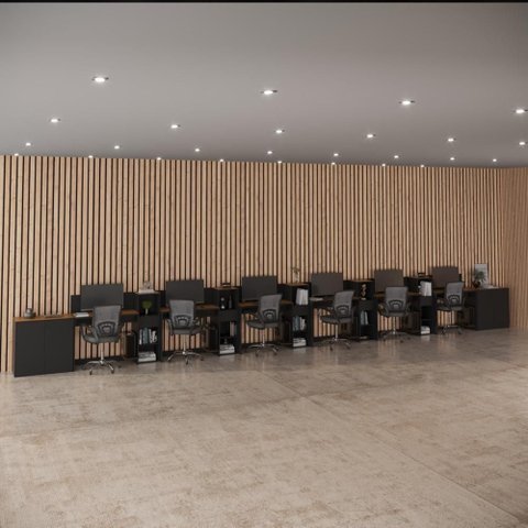 Conjunto de Escritório Noruega 5 Livreiro 2 Buffet e 6 Mesas 90cm - Via Nossa - Preto e Cedro