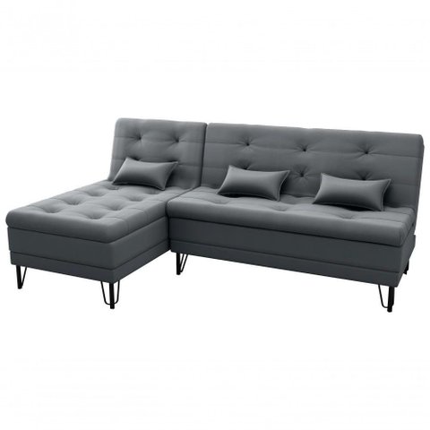 Sofá Cama com Chaise 3 Lugares 2,00 Mts Nice Matrix Cinza