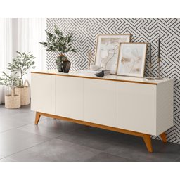 Aparador Buffet Ares Lux 4 Portas Premium Sala Hall Organizador Pés Madeira Maciça Cor Off White - 2
