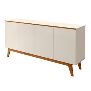 Aparador Buffet Ares Lux 4 Portas Premium Sala Hall Organizador Pés Madeira Maciça Cor Off White
