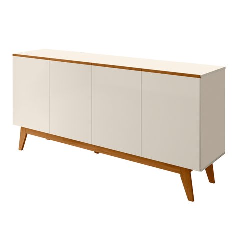 Aparador Buffet Ares Lux 4 Portas Premium Sala Hall Organizador Pés Madeira Maciça Cor Off White