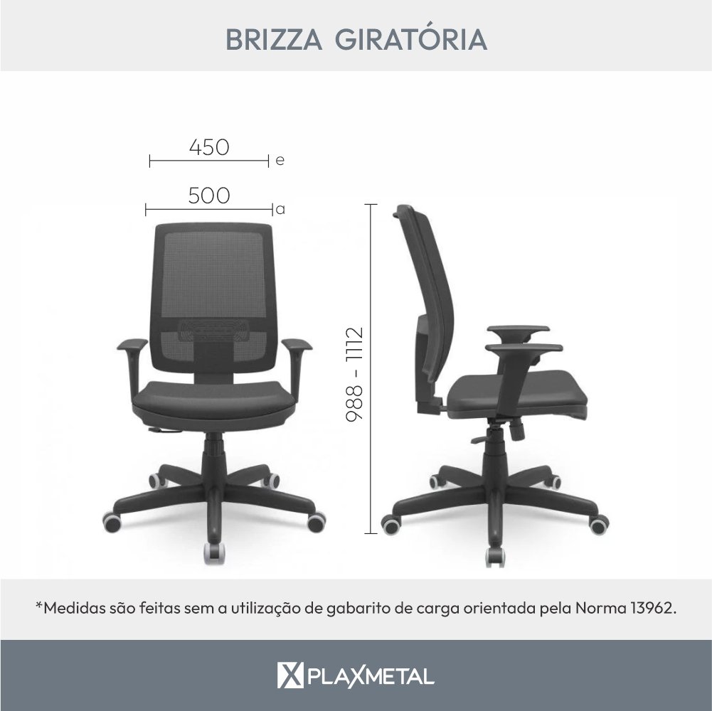 Kit 10 Cadeiras NR17 Escritório Ergonômica Presidente Brizza Plaxmetal - 5