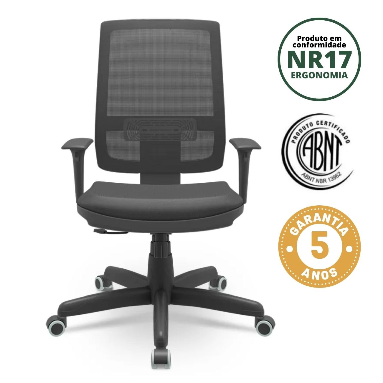 Cadeira de Escritório Giratória Executiva Ergonômica NR17, encosto e altura  Reguláveis c/ braços Sintético preto listra. na Americanas Empresas