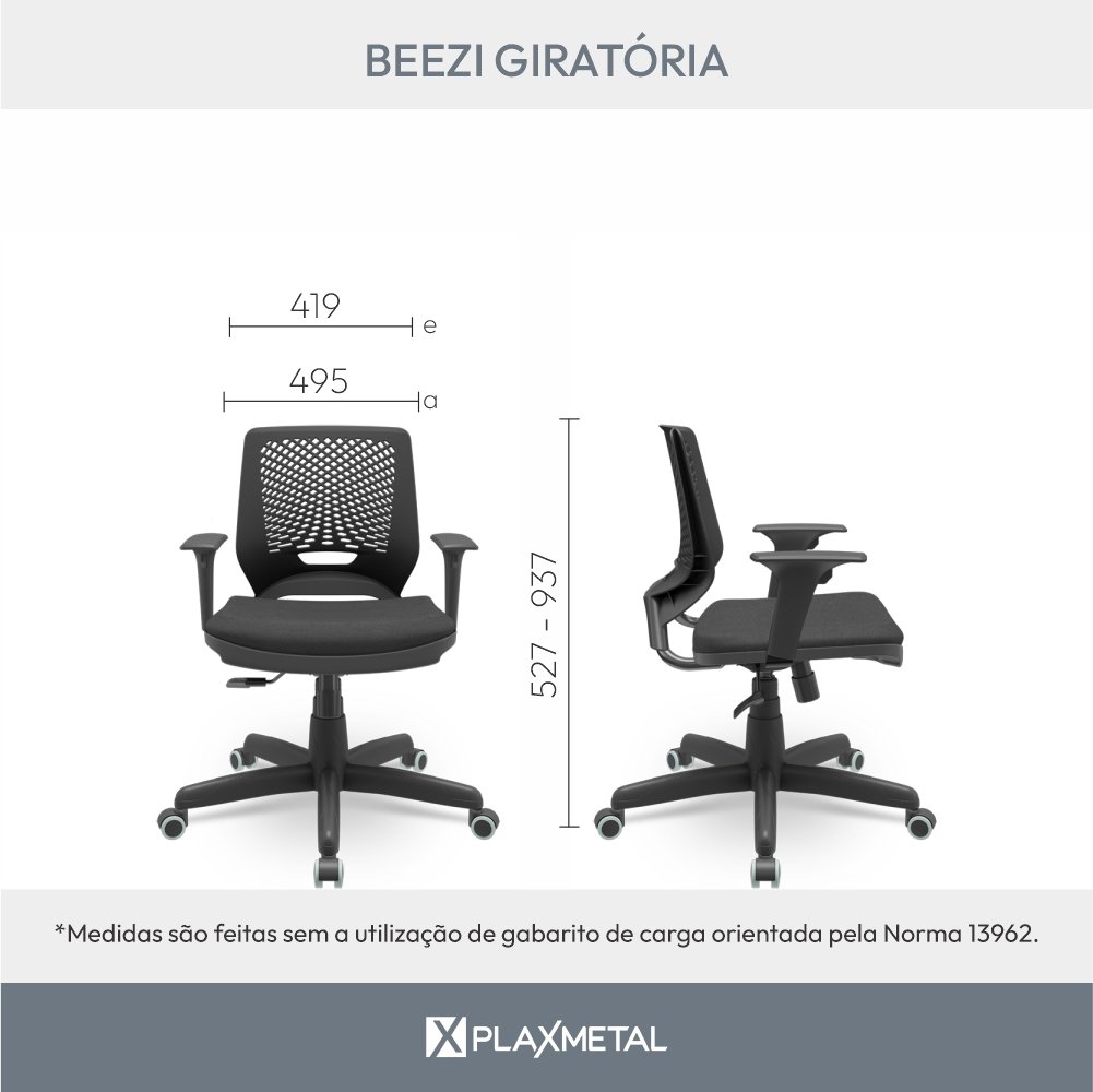 Cadeira para Escritório Ergonômica Giratória Beezi NR17 Plaxmetal - 7
