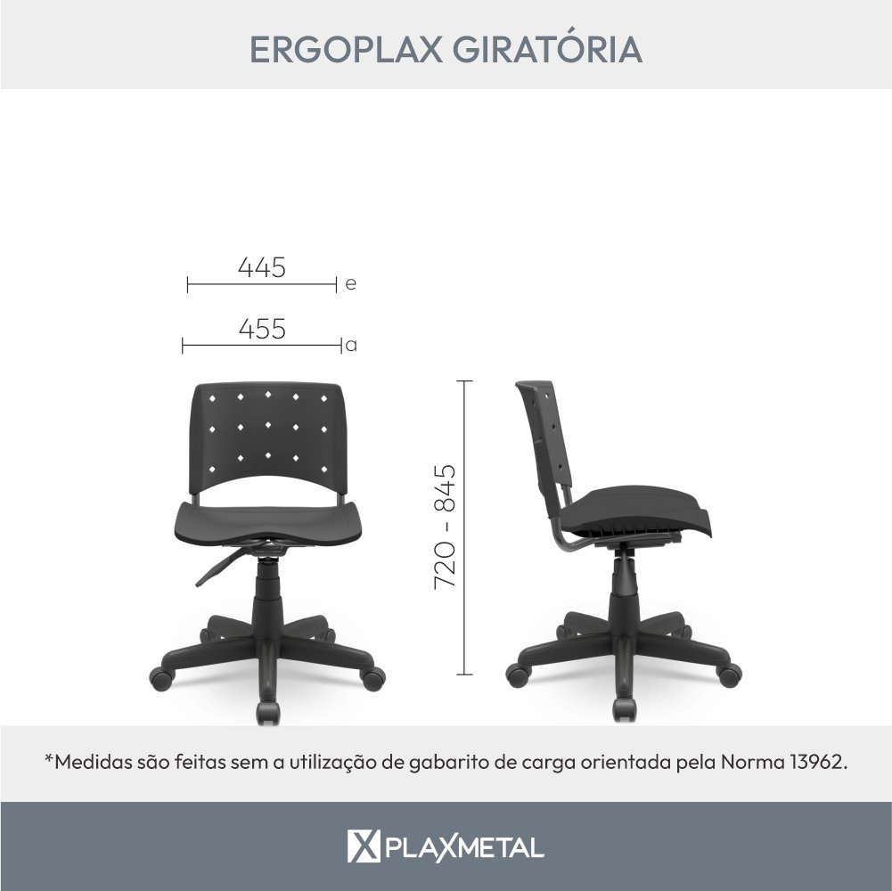 Cadeira para Escritório Ergonômica Secretária Giratória Ergoplax Mais NR17 Plaxmetal - 5