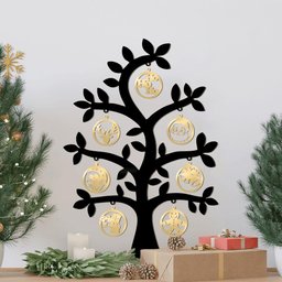 Árvore Dourada com Bolinhas de Natal 28cmx40cm - Cria Arte Laser Dourado - 3