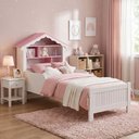 Ver imagem 1 de Cama Infantil Solteiro Princesa com Cabeceira Casinha MDF Branco Infantile Móveis