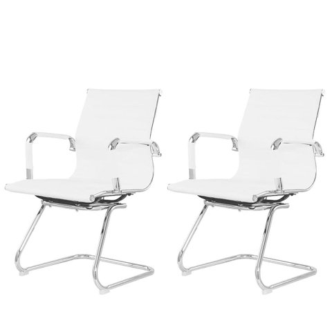 Kit 2 Cadeiras Office Manhattan Esteirinha Fratini Revestida em Poliuretano (pu) Branco Base Fixa