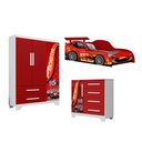 Ver imagem 1 de Conjunto Quarto Infantil Carros Vermelho MDF Cama Solteiro Cômoda Roupeiro Completo