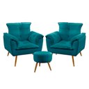 Ver imagem 1 de Kit 2 Poltronas Opala com Puff Solar Suede Azul Turquesa Aradecor