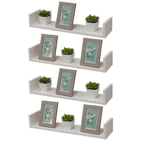 Kit 4 Prateleiras Nichos em U 70x20 MDF Branco com Suporte Flutuante Invisível