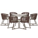Ver imagem 1 de Mesa com 6 Cadeiras de Jantar Roma 120cm e Noronha em Alumínio Marrom Corda Náutica Estofado 3 Trama