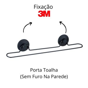 Porta Toalha de Banho Toalheiro Black Fixação 3m