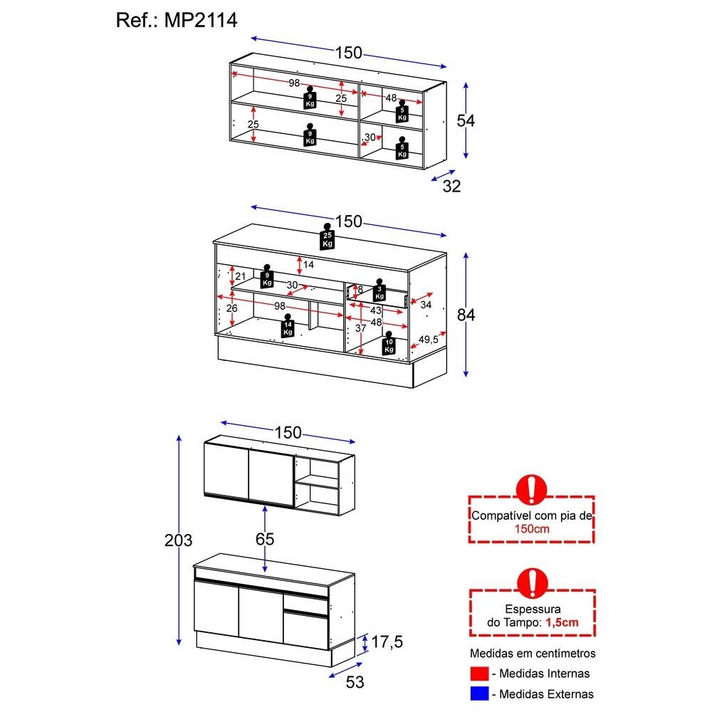 Cozinha Compacta com Rodapé Veneza Multimóveis MP2114 com Armário e Balcão Branca - 5