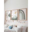 Ver imagem 1 de Kit 3 Quadros Decorativos Ceu Sol e Lua Verde