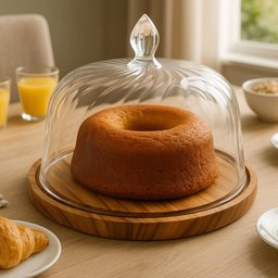 Boleira Rústica de Madeira com Cúpula Plástica 30cm Redonda Bolos Tortas - 2