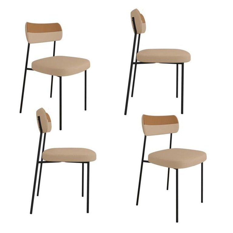 Kit 4 Cadeiras Mila Laminado Caramelo/linho Bege - Fdecor Kit 4 Cadeiras Mila Laminado Caramelo/linho Bege - Fdecor