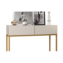 Aparador Bancada Eros 90cm Off White Brilhante Estilo Industrial 2 Gavetas Pés de Ferro Dourado - 4
