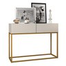 Aparador Bancada Eros 90cm Off White Brilhante Estilo Industrial 2 Gavetas Pés de Ferro Dourado - 1