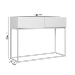 Aparador Bancada Eros 90cm Off White Brilhante Estilo Industrial 2 Gavetas Pés de Ferro Dourado - 3