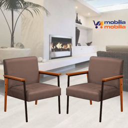 Kit 2 Poltronas Decorativas Fontana para Sala de Estar Aveludada Marrom - Mobilia Mobilia - 2
