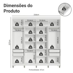 Guarda-Roupa Casal com Pés 8 Portas Batentes com Espelho Venus Madesa - 4 Guarda-Roupa Casal com Pés 8 Portas Batentes com Espelho Venus Madesa - 4