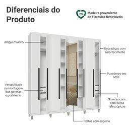 Guarda-Roupa Casal com Pés 8 Portas Batentes com Espelho Venus Madesa - 5 Guarda-Roupa Casal com Pés 8 Portas Batentes com Espelho Venus Madesa - 5