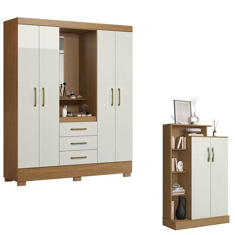 Guarda Roupa Solteiro Paris 2045150 e Armário Multiuso Florença 2000199 Atacama Off White - Aramóvei