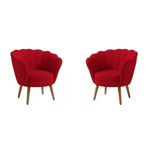 Kit 2 Poltronas Pétala Suede Vermelho Pés Palito
