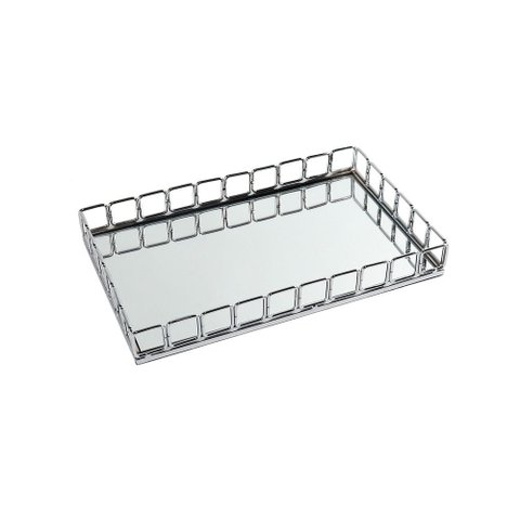 Bandeja Decorativa Retangular em Metal Prata 30cm Kv0260 Btc