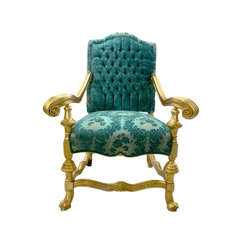 Poltrona Clássica Verde com Dourado - 127x90x60cm
