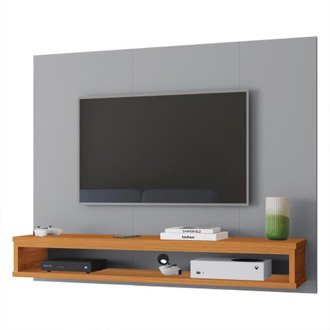 Painel Tv 50 Polegadas Nicho Decorativo Prateleira Suspenso Parede Quarto Sala Cinza/cinamomo