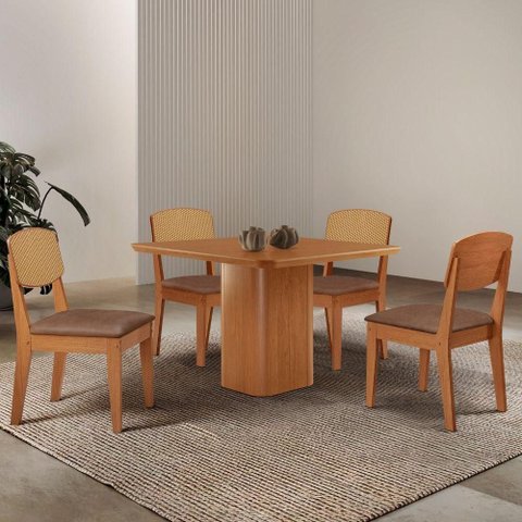 Mesa de Jantar Eloise 90cm Tampo Mdf 4 Cadeiras Moderna Tork/naturale